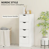 HOMCOM 4-Drawer Narrow Bathroom Cabinet, Freestanding Storage Unit with Groove Handles for Small Spaces, White