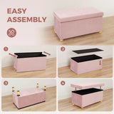 HOMCOM Velvet Upholstered Foldable Storage Ottoman Bench with Wood Legs – Footrest for Living Room, Pink