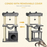 PawHut 90cm Cat Tree with Sisal Posts, Condo, Hammock & 2 Hanging Toys – Indoor Cat Tower, Grey