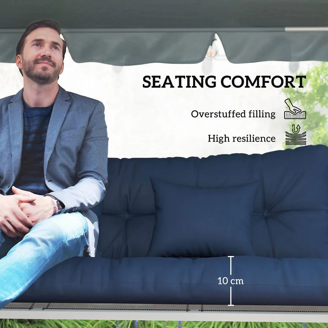 Outsunny 3 Seater Swing Seat and Back Cushion Set with 2 Pillows, Water Repellent, Dark Blue