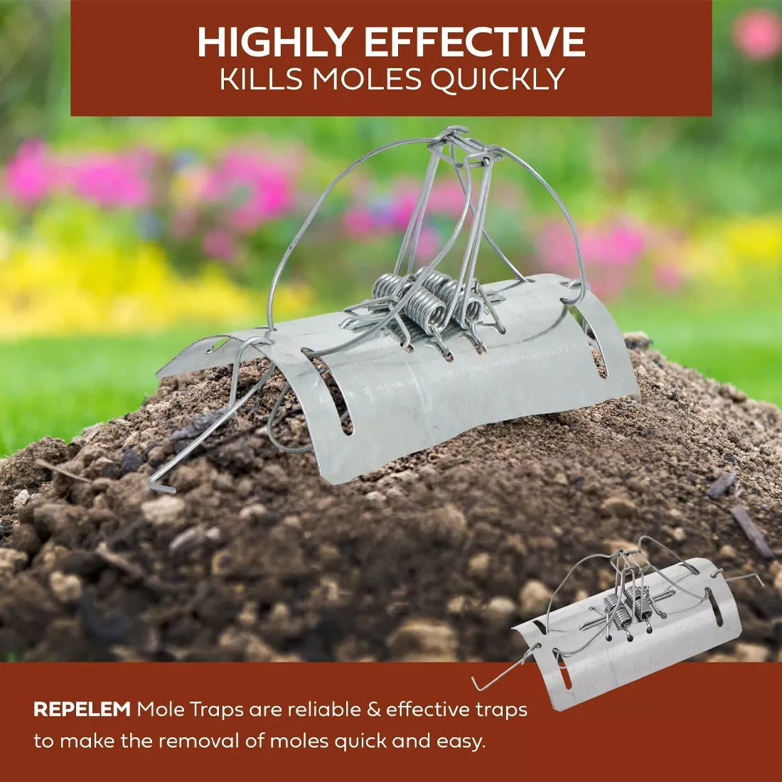 Pack of 5 Tunnel Mole Traps – Rust-Resistant Reusable Quick-Kill Garden Mole Control, Silver