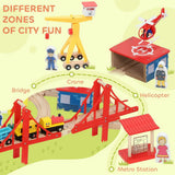 AIYAPLAY 133-Piece Wooden Train Set with Battery-Powered Engine, Crane & Storage Box – Toy Train for Ages 3+