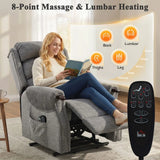HOMCOM Power Lift Recliner Chair with Vibration Massage, Heat and Pocket Spring Seat – Wood Grips, Light Grey