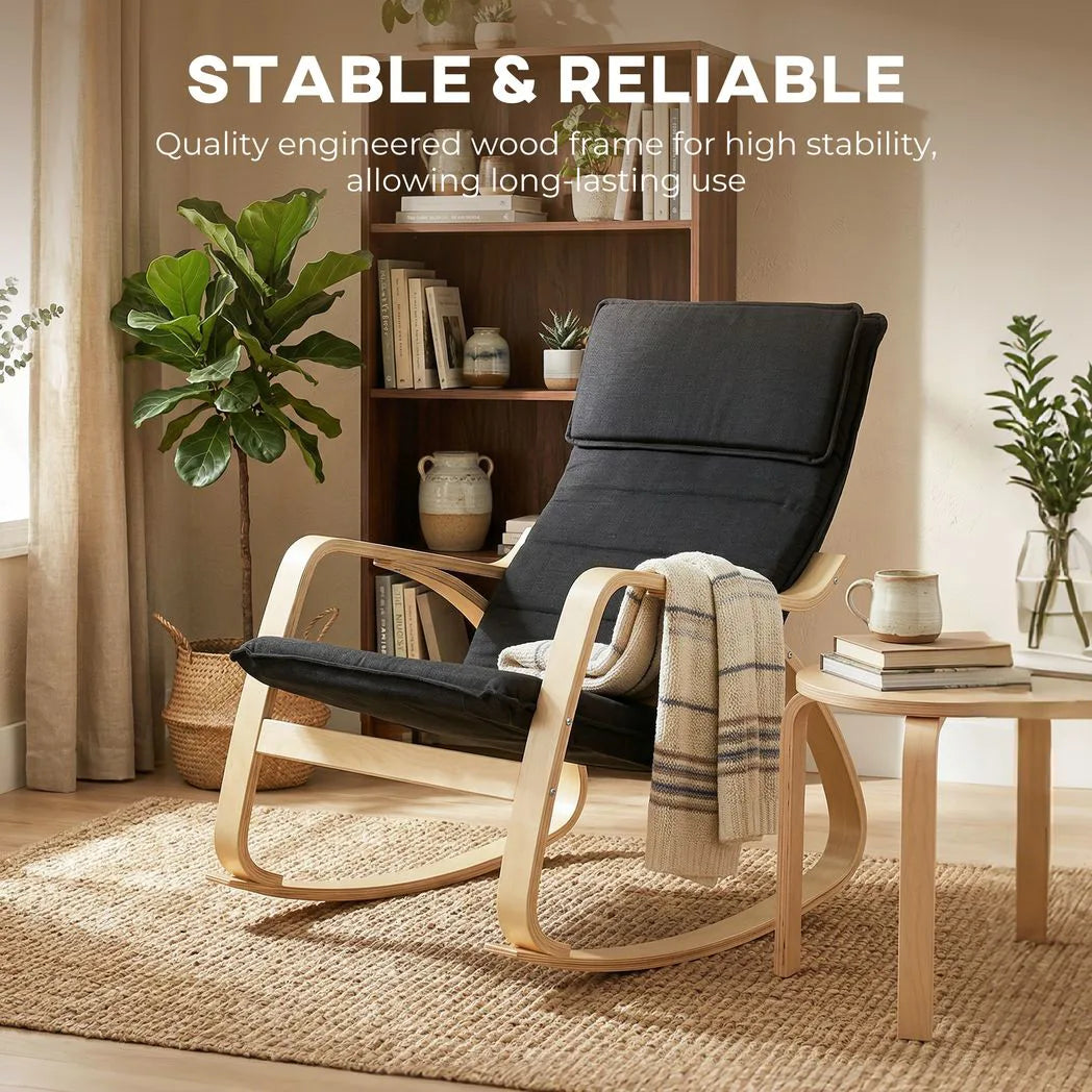 HOMCOM Rocking Lounge Chair with Headrest and Linen-Look Fabric – Relaxing Occasional Armchair, Black