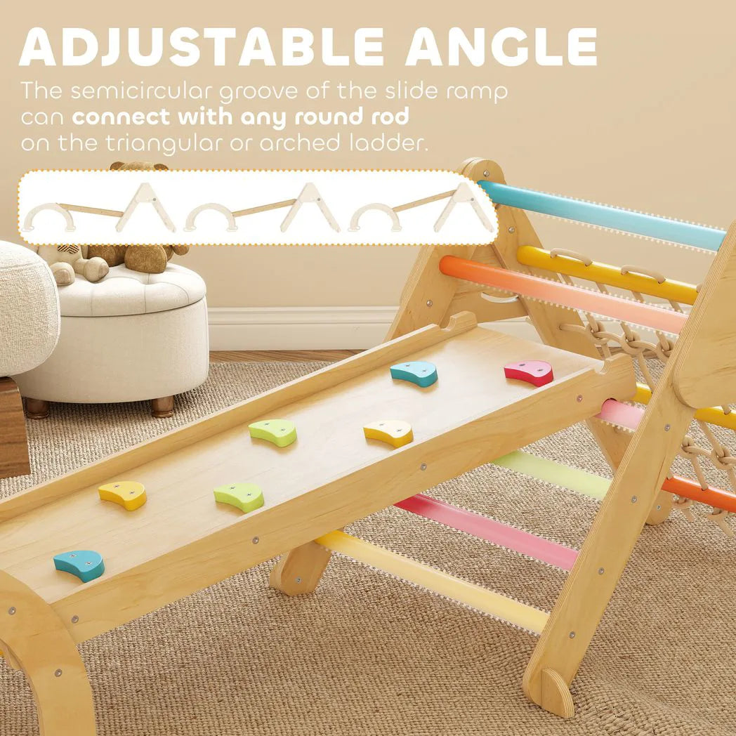 AIYAPLAY 8-in-1 Toddler Climbing Frame with Slide, Arch and Triangle Ladder – Indoor Play Set, Multicolour