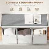 HOMCOM 3-Drawer Padded Shoe Storage Bench with Washable Linen-Look Cushion – 105 cm, White