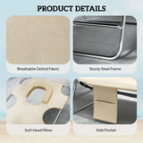 Outsunny Set of 2 Folding Sun Loungers with 5-Position Backrest, Face Hole and Side Pocket, Beige