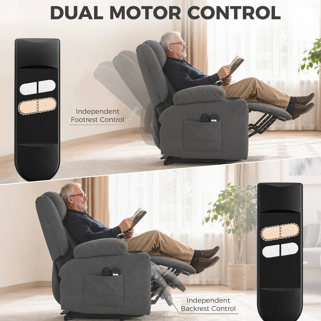 HOMCOM Dual Motor Electric Riser Recliner Chair with Massage & Heat – 55° Lift Chair for Elderly, Dark Grey