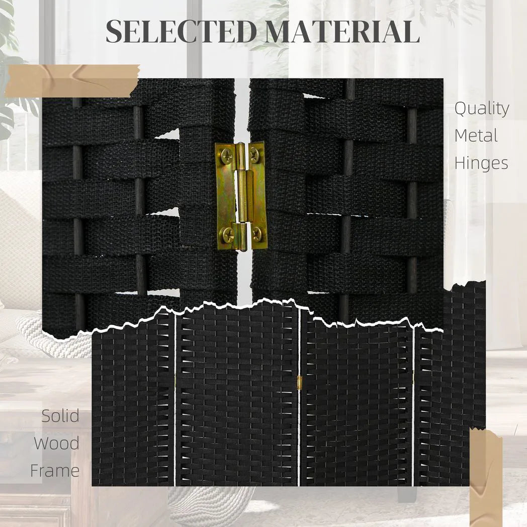 HOMCOM 6 Panel Folding Room Divider – Hand-Woven Style Privacy Screen, 240 x 170cm, Black