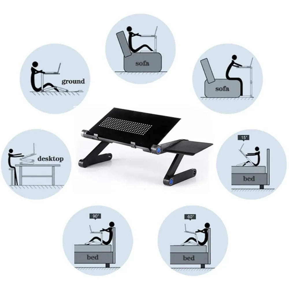 Adjustable Folding Laptop Stand Table with 360° Rotating Legs – Portable Lap Desk for Bed & Sofa, Black