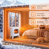 HOMCOM Electric Fireplace Stove, 1000W/2000W Freestanding Fire with LED Flame Effect & Thermostat – White