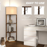 HOMCOM Corner Floor Lamp with 3 Storage Shelves & Pull Chain Switch – Tall Standing Lamp, Rustic Brown