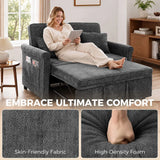 HOMCOM 2 Seater Sofa Bed, 3-in-1 Convertible Chenille Sleeper Sofa with 5-Position Backrest – Grey
