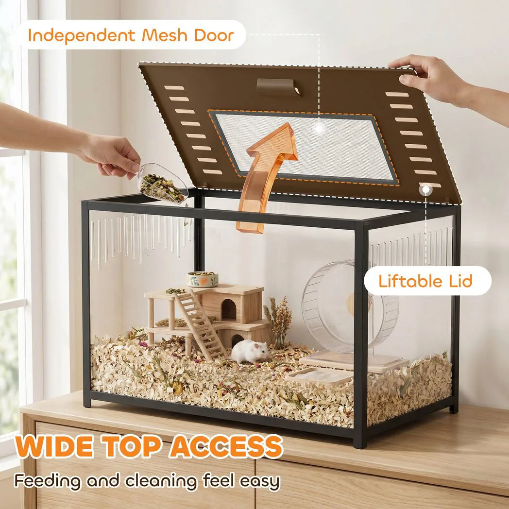 PawHut Chewproof Metal Hamster Cage with Deep Base and Openable Top – Rat Cage for Syrian and Dwarf Hamsters, 80 x 45 cm