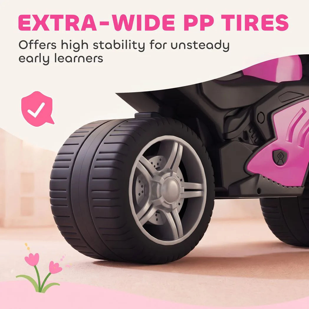 AIYAPLAY Toddler Balance Bike with Music, Extra-Wide PP Tyres & Motorbike Design – Boys and Girls Ride-On, Pink