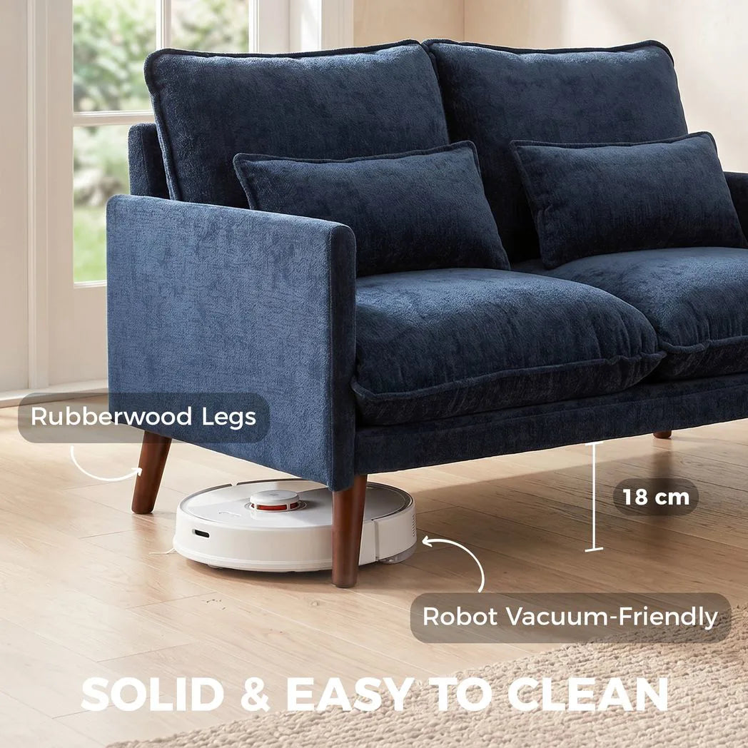 HOMCOM 2 Seater Loveseat Sofa with Pocket Spring Cushions, Wide Deep Seat & Rubberwood Legs – Velvet-Feel, Blue