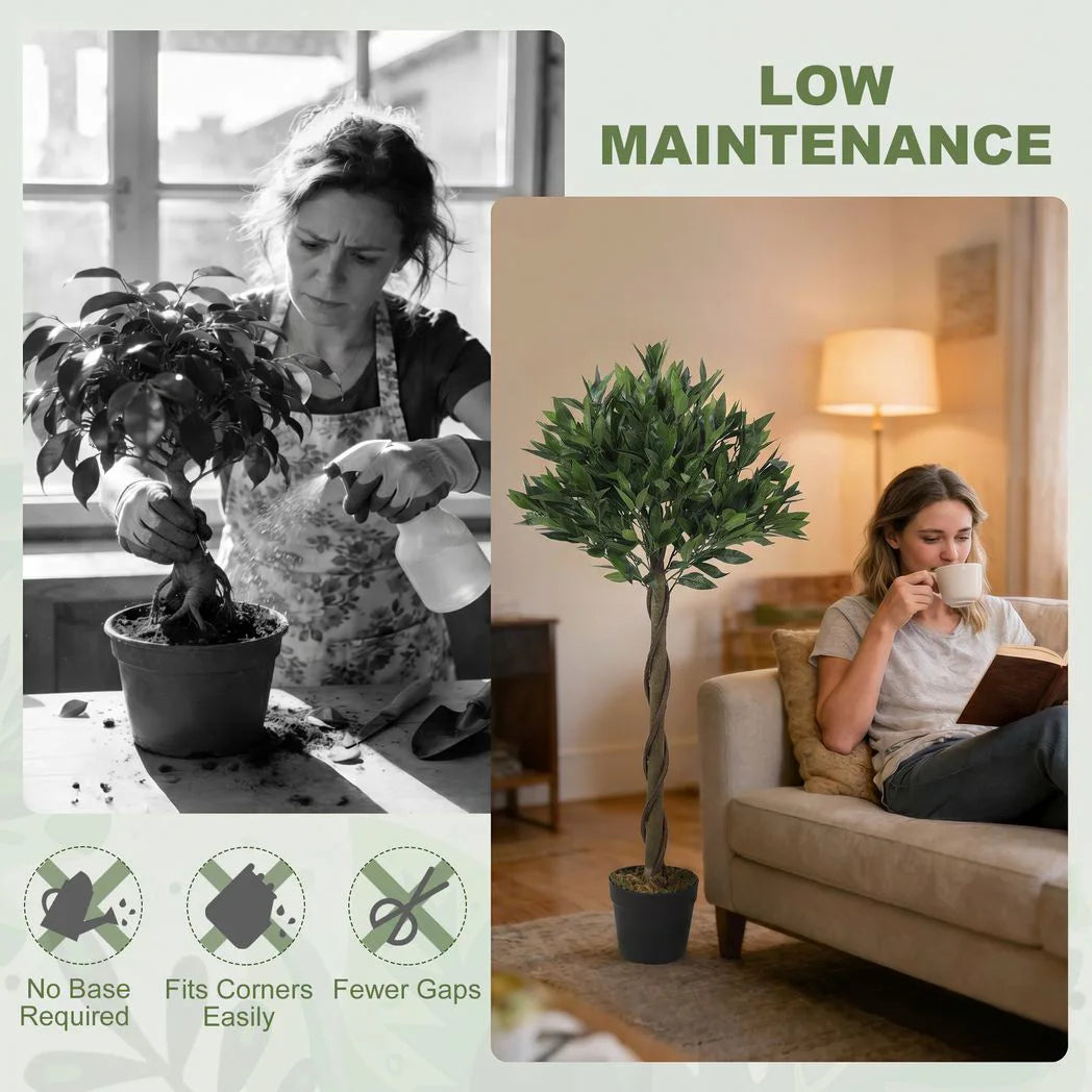 Outsunny Set of 2 Artificial Bay Laurel Topiary Trees with Weighted Pots – Outdoor Faux Plants, 120 cm