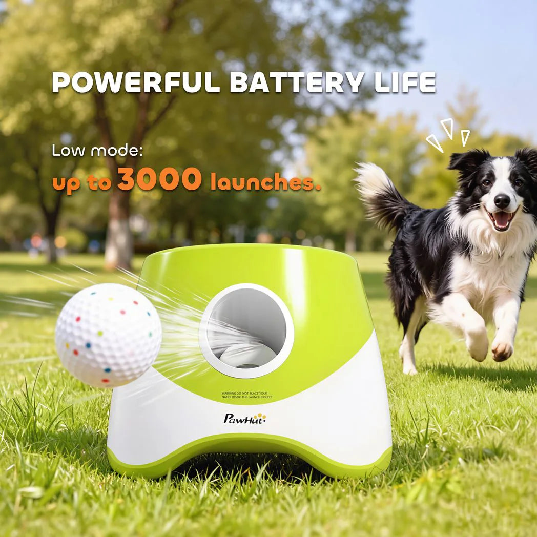 PawHut Automatic Dog Ball Launcher with 5 ETPU Balls, 3 Distance Settings – Indoor and Outdoor Fetch, Green