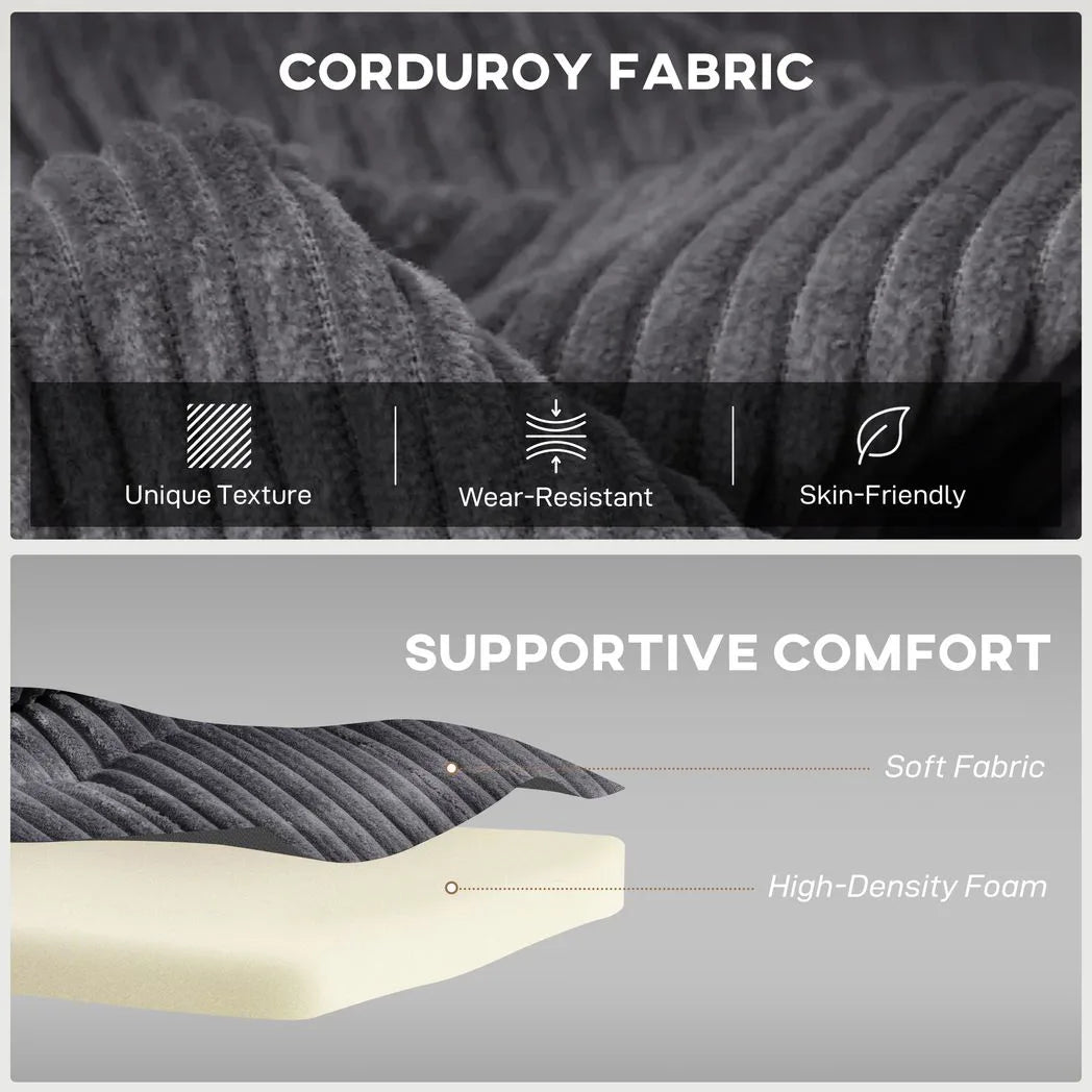 HOMCOM 2 Seater Click Clack Sofa Bed with Pull-Out Design & Cup Holders – Corduroy Upholstery, Charcoal Grey