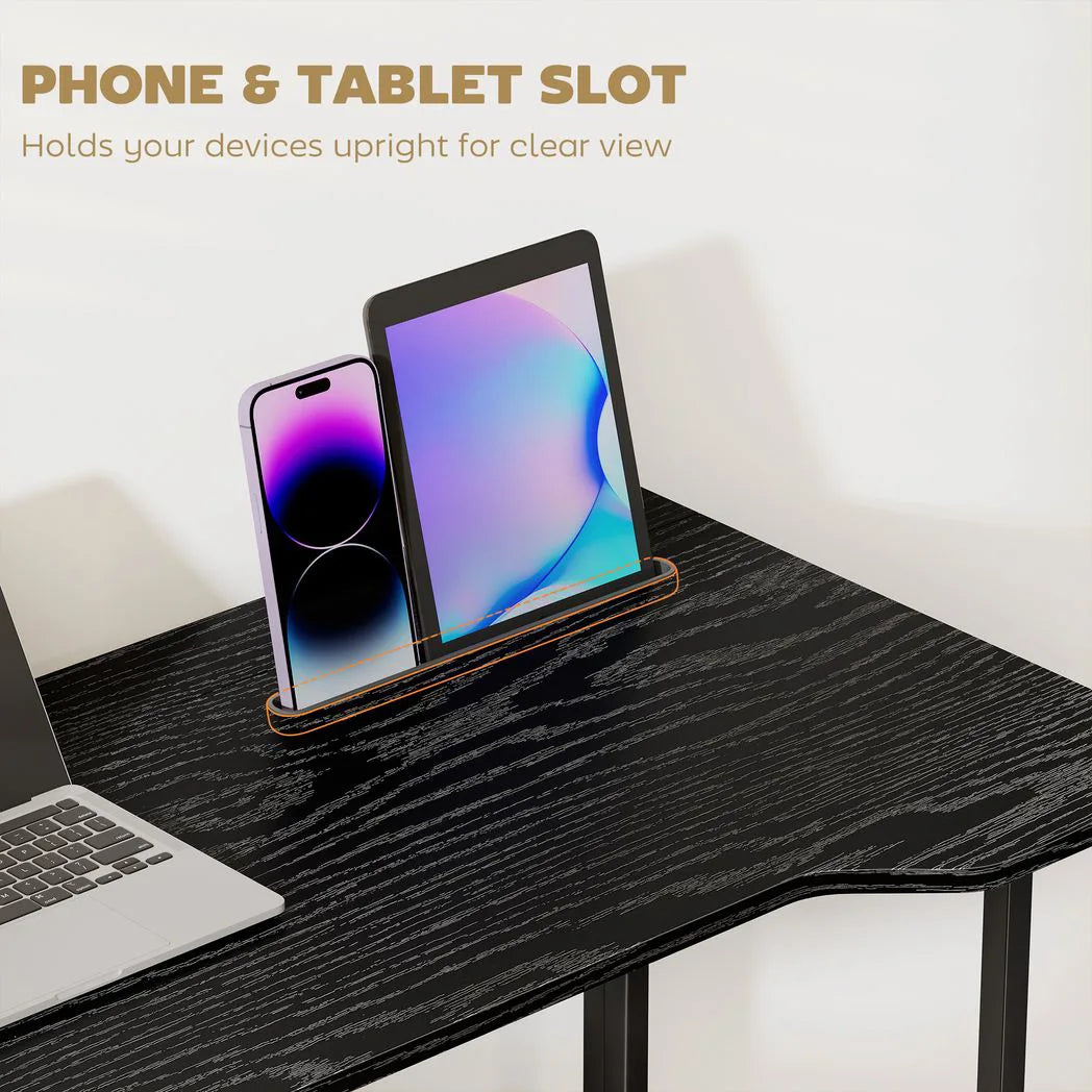 HOMCOM Folding Small Desk on Wheels – Space-Saving Computer Desk with Phone Slot, Black Wood Effect