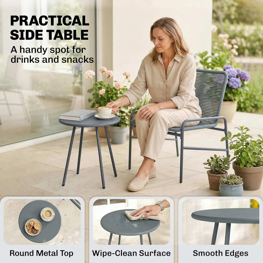 Outsunny 3 Piece Rattan Bistro Set with 2 Chairs and Round Coffee Table, Dark Grey