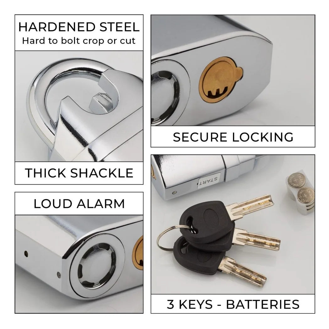 Heavy Duty Waterproof Alarm Padlock with 110dB Siren & 3 Keys – Outdoor Security Lock for Sheds and Gates