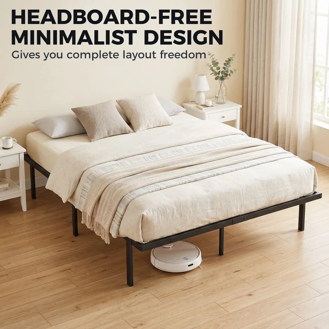 HOMCOM 4ft6 Double Metal Platform Bed Frame with Underbed Storage and Steel Slats – No Box Spring, Black