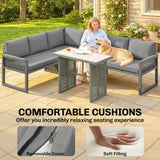 Outsunny 6 Seater Rattan Garden Furniture Set with 3 Loveseats and Glass Table – Modular Corner Sofa, Grey