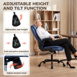 HOMCOM Linen-Look Executive Office Chair with Flip-Up Armrests, Thick Cushion & Rocking Function, Blue