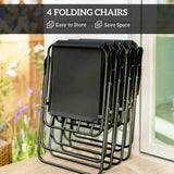 Outsunny 6 Piece Garden Dining Set for 4 with Parasol – Round Glass Table & Folding Mesh Chairs, Black