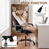 HOMCOM Double Padded Office Chair, Linen-Look Fabric, 60cm High Back, Height Adjustable and Rocking – Black