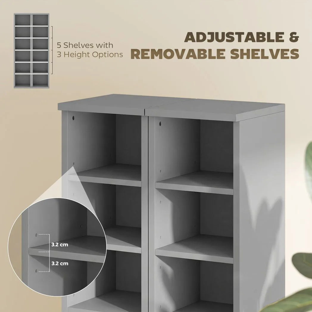 HOMCOM Set of 2 CD Media Storage Towers with Adjustable Shelves, Light Grey