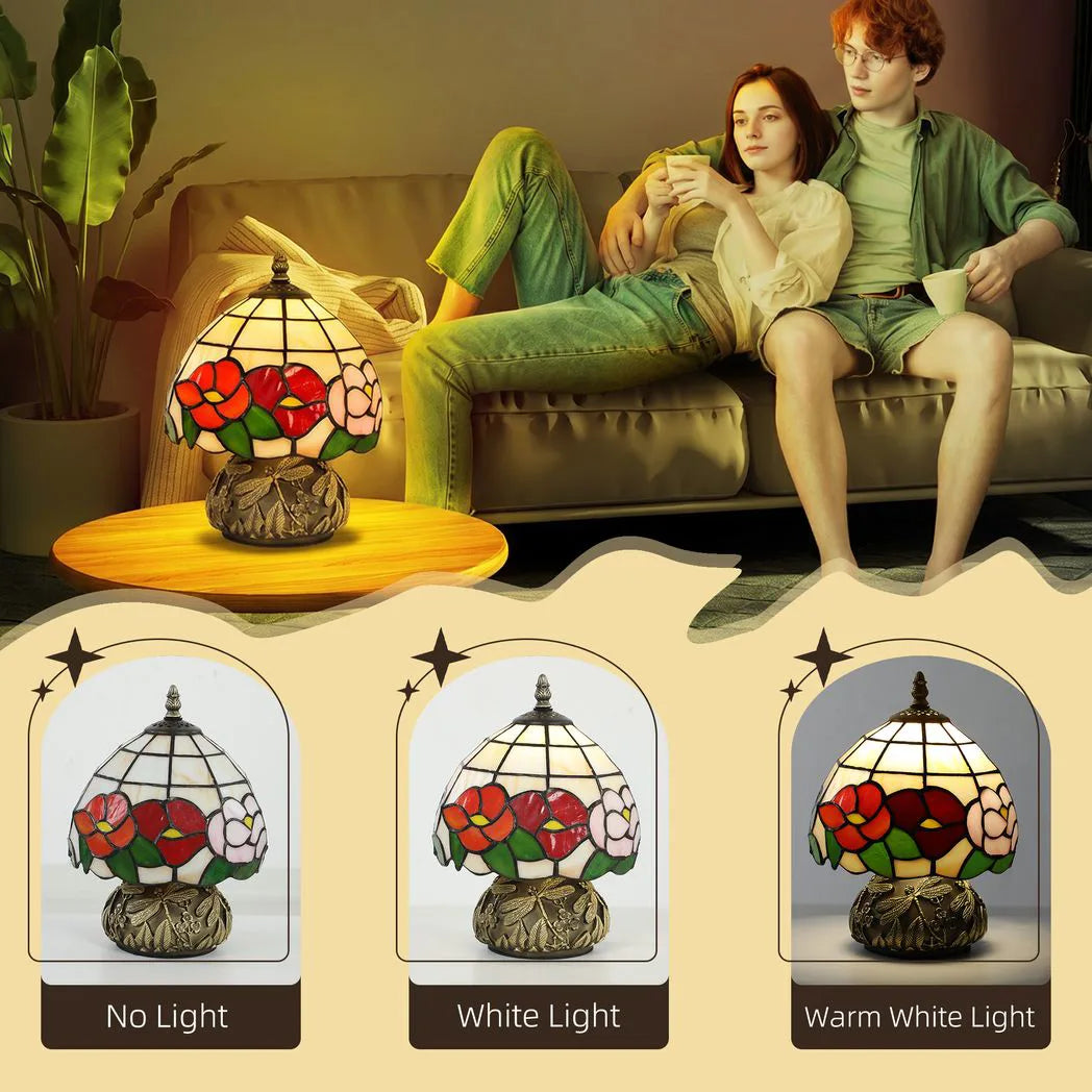 HOMCOM Handcrafted Classic Stained Glass Bedside Lamp