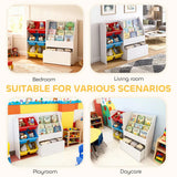 AIYAPLAY 3-Tier Kids Bookshelf & Toy Organiser with 6 Bins and Rolling Toy Box – Multicoloured