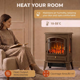 HOMCOM 3-Sided Electric Fireplace Stove, 1000W/2000W Freestanding Heater with 3D Flame Log – Brown