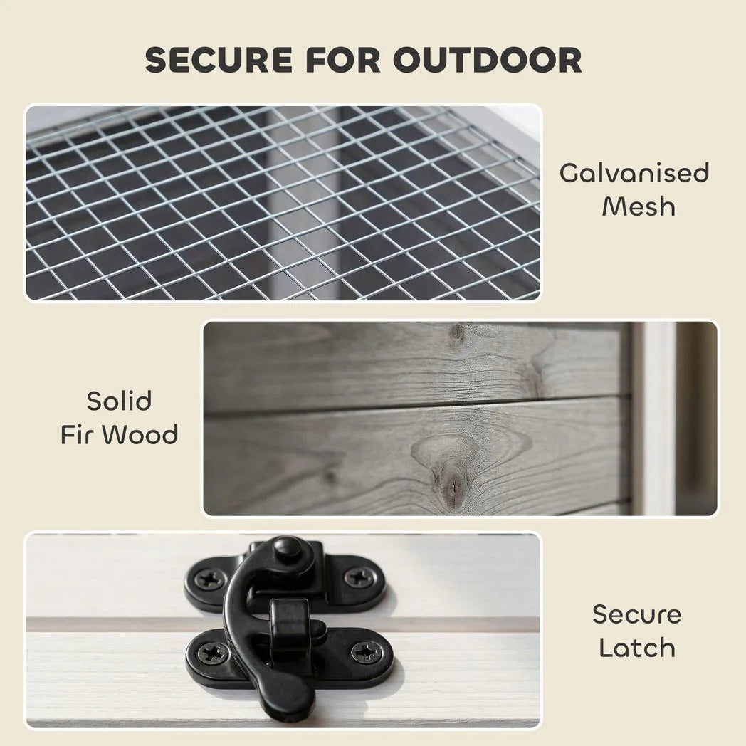 PawHut Wooden Tortoise House with Run, Observation Window and Top Opening – Outdoor Small Pet Enclosure