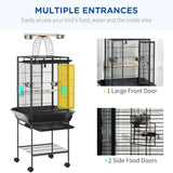 PawHut 156cm Parrot Cage with Open Play Top, Perches, Seed Guard & Wheels – Large Bird Cage, Dark Grey