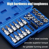 34-Piece Torx Star Socket & Bit Set with E-Torx and Tamper-Proof Bits – Storage Case Included