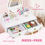 AIYAPLAY Kids Vanity Table and Chair Set with 3-Colour LED Mirror & Drawers – 2-in-1 Dressing Table & Desk, White