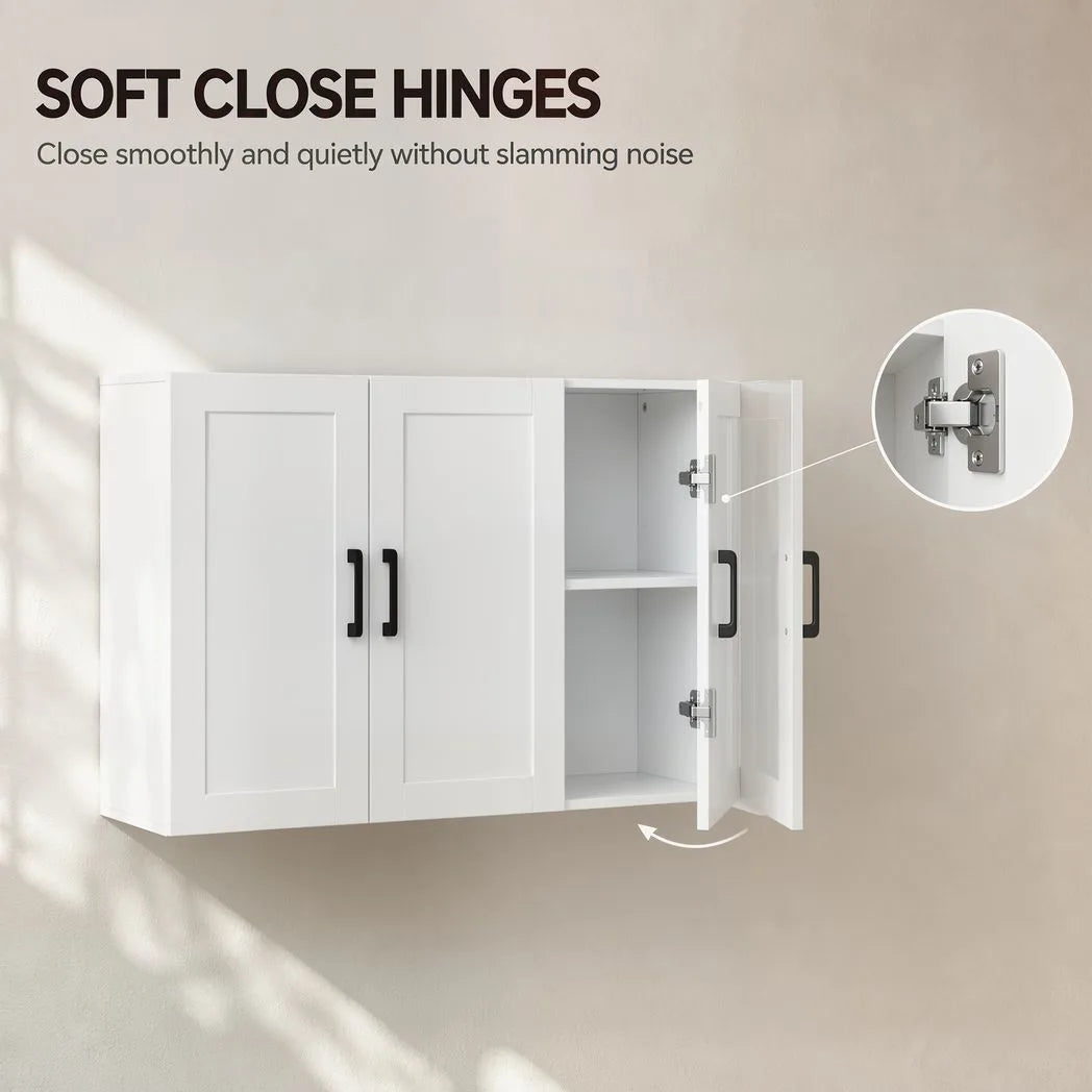 HOMCOM 90 cm Wall-Mounted Bathroom Cabinet with Soft-Close Doors and Adjustable Shelf – White