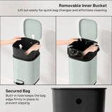 HOMCOM 30L Pedal Kitchen Bin with Soft-Close Lid and Removable Bucket – Compact Metal Rubbish Bin, Green
