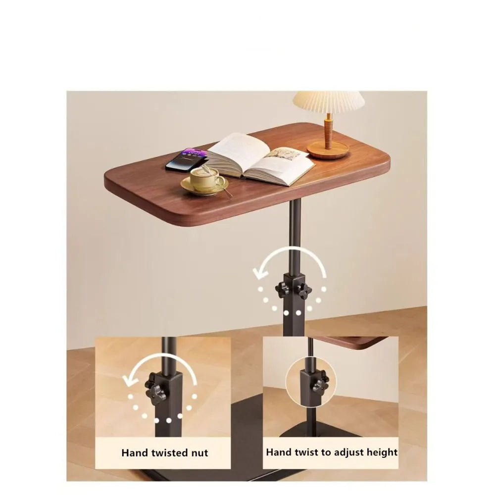 Adjustable C-Shaped Sofa Side Table with 360° Tabletop, 45–80cm Height – Laptop End Table, Walnut