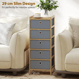 HOMCOM 5-Drawer Narrow Chest of Drawers with Fabric Drawers & Bamboo Frame – Slim Storage, Light Grey