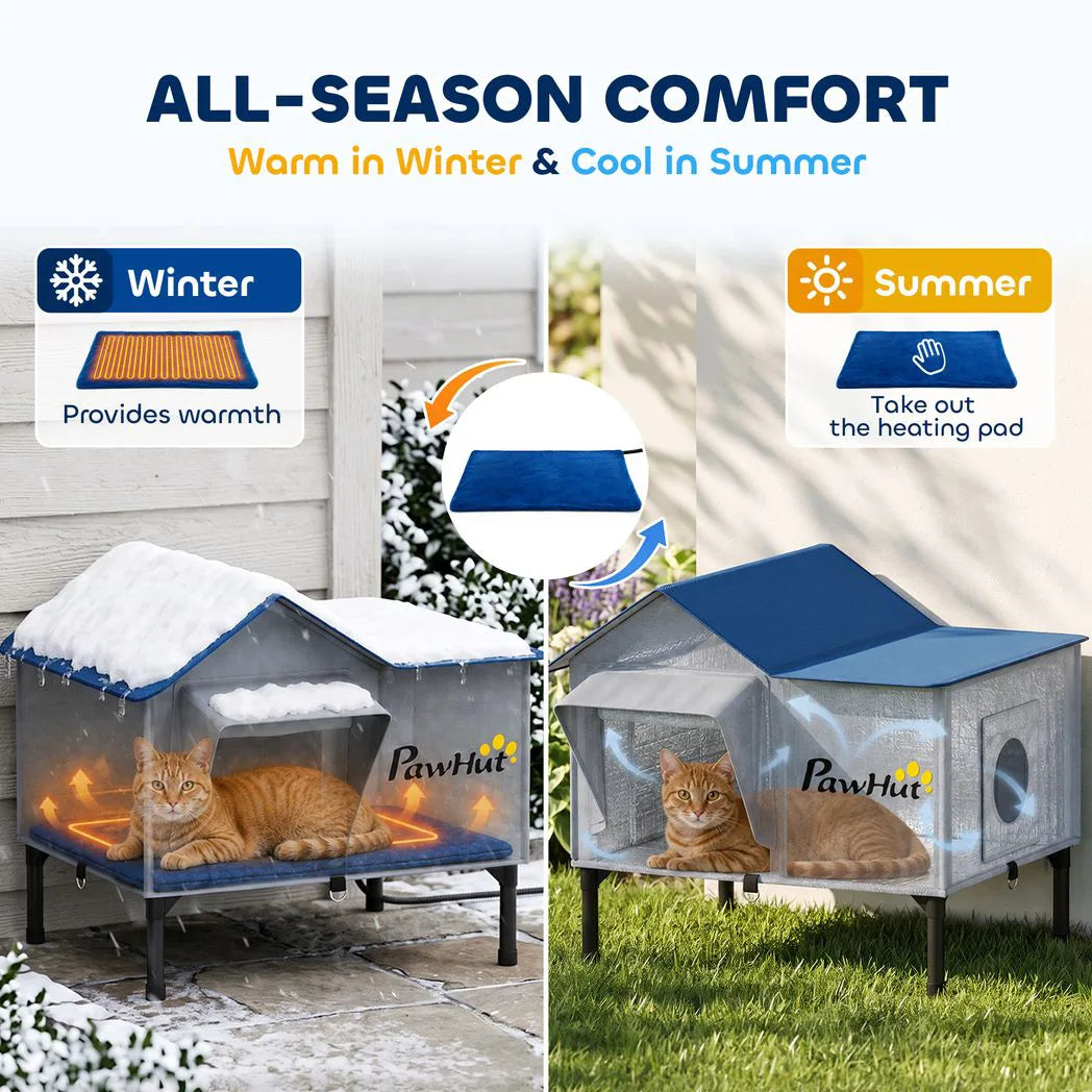 PawHut Heated Weatherproof Outdoor Cat House with Heating Pad & Escape Door – Winter Shelter for Stray Cats