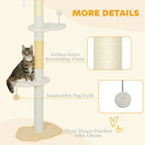 PawHut 225–255cm Adjustable Floor-to-Ceiling Cat Tree with Sisal Posts, Play Balls & Anti-Tip Strap, Beige
