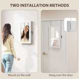 HOMCOM Wall-Mounted Jewellery Cabinet with Mirror, Lockable Storage with 80 Earring Slots and Hooks, White