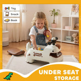 AIYAPLAY Kids Dinosaur Ride On Car with Lights, Sounds and Storage – Foot to Floor Toddler Walker, Cream