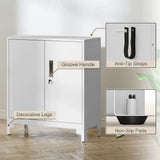 HOMCOM Lockable Metal Filing Cabinet with 2 Shelves, Double Doors & Anti-Tip Straps – Office Storage, White