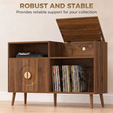 HOMCOM Record Player Stand with Vinyl Storage for up to 300 Albums – Flip-Top Compartment and Cabinet, Walnut