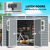 Outsunny 10 x 6ft Resin Garden Shed with Floor, Windows, Lockable Doors and Vents – Outdoor Storage, Grey
